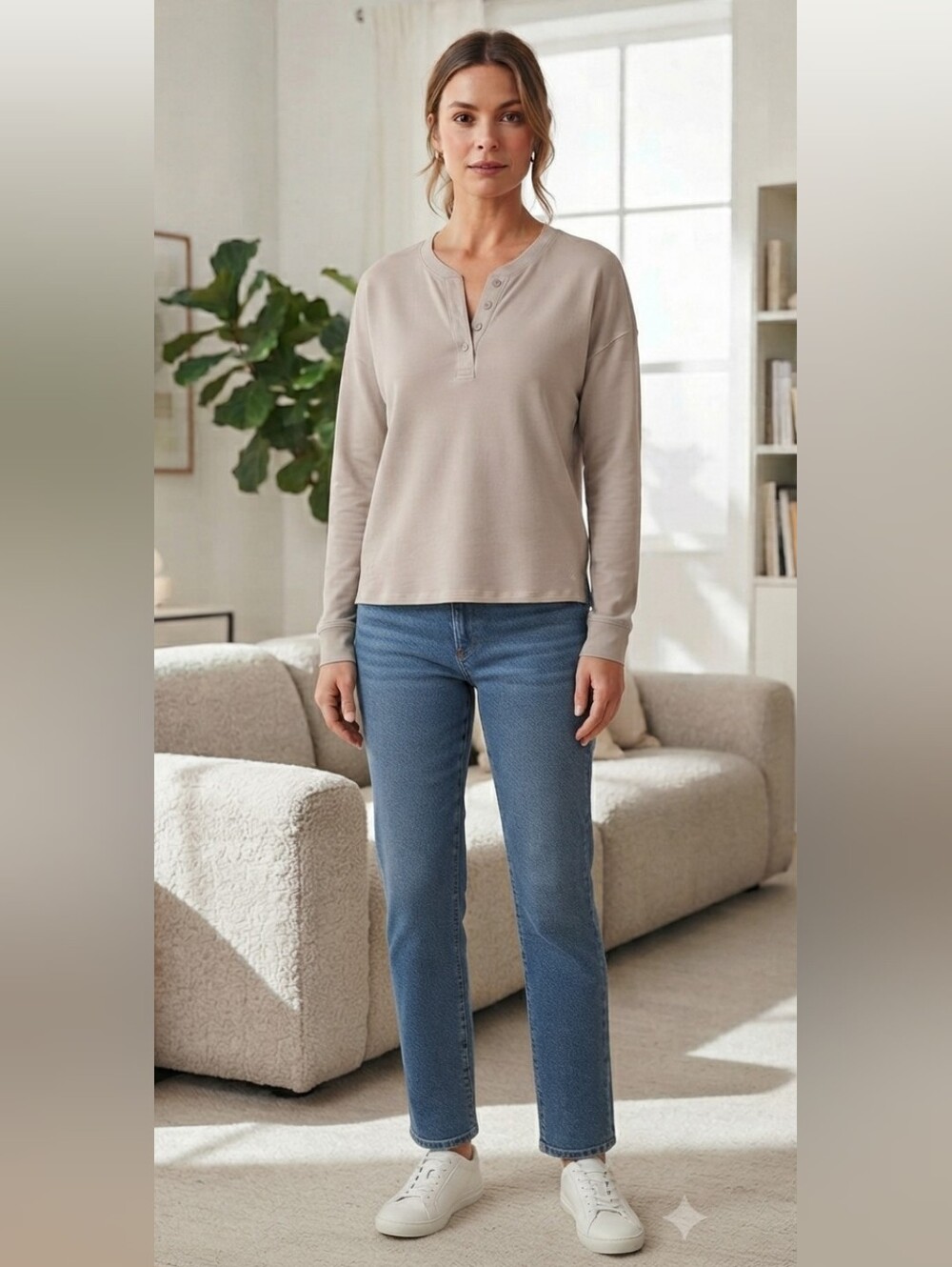 NWT Kuwalla Tee Grey Collared LS Henley Sweater Top Medium